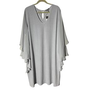 Ulla Popken Silver Sparkle Flutter Sleeve Dress SZ 28 V Neck Formal New Years
